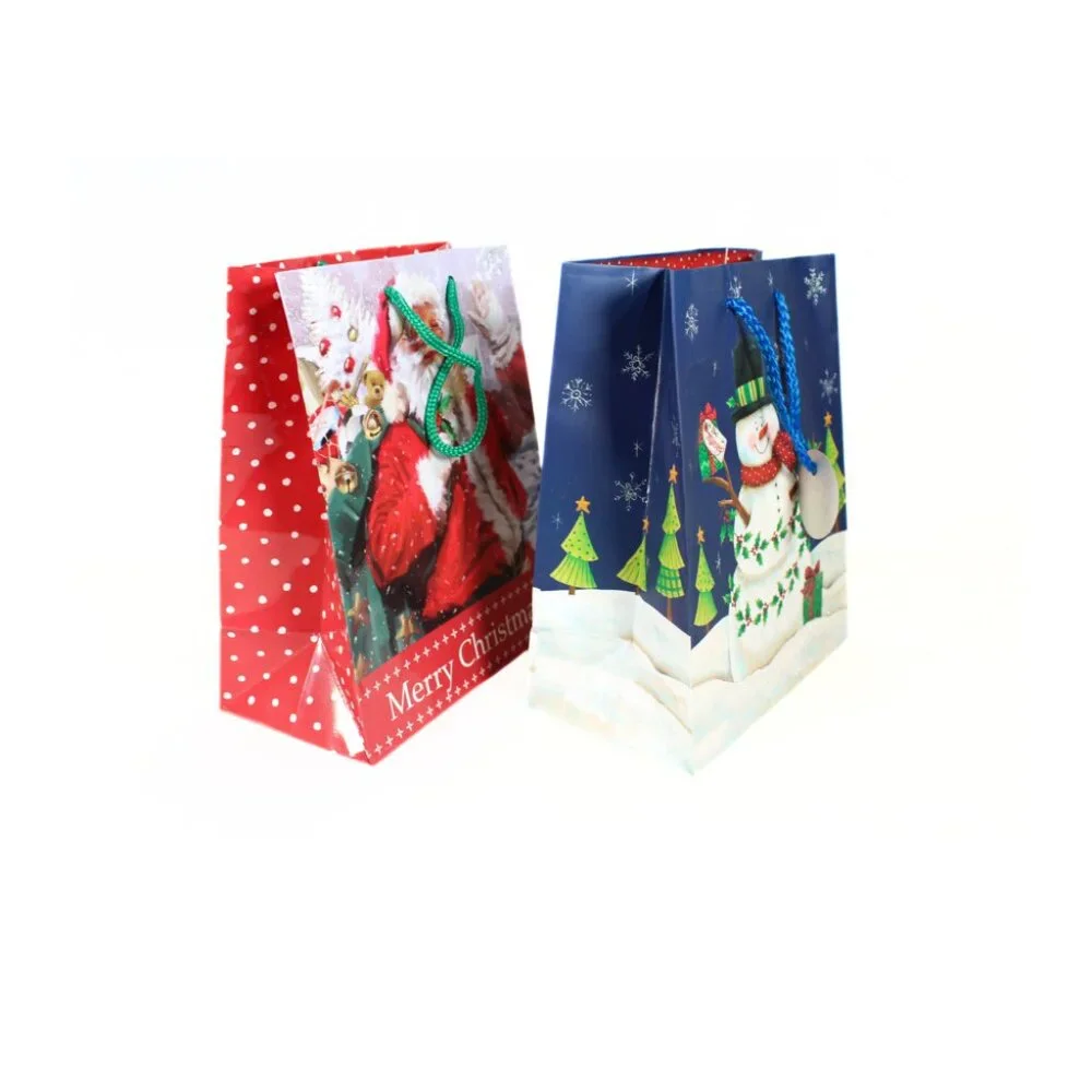 Set of 2 Used Christmas Gift Bags Santa Snowman Reusable Crafting Scrapbooking